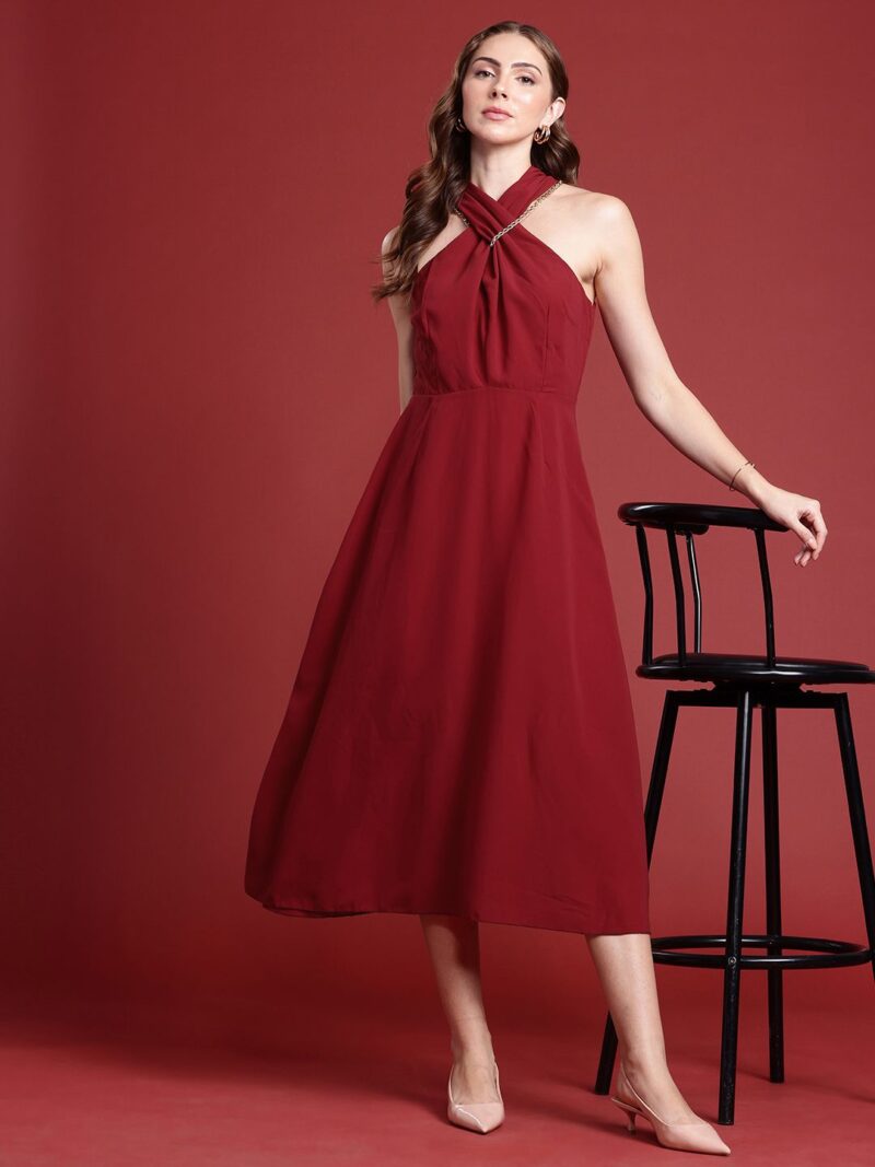 Criss-Cross Neck A-Line Midi Dress - Image 3