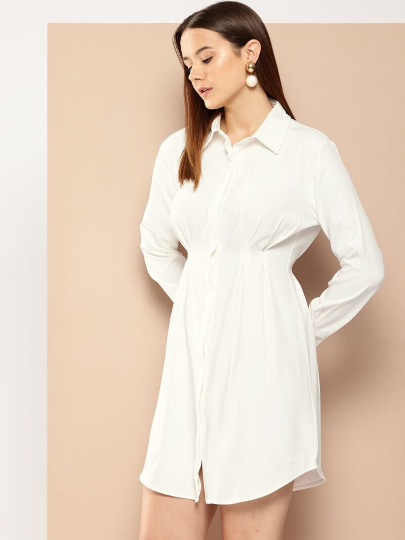 Long Sleeve Pleated Shirt Dress - Image 2
