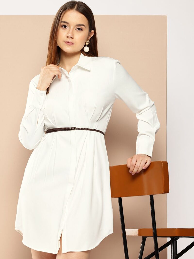 Long Sleeve Pleated Shirt Dress