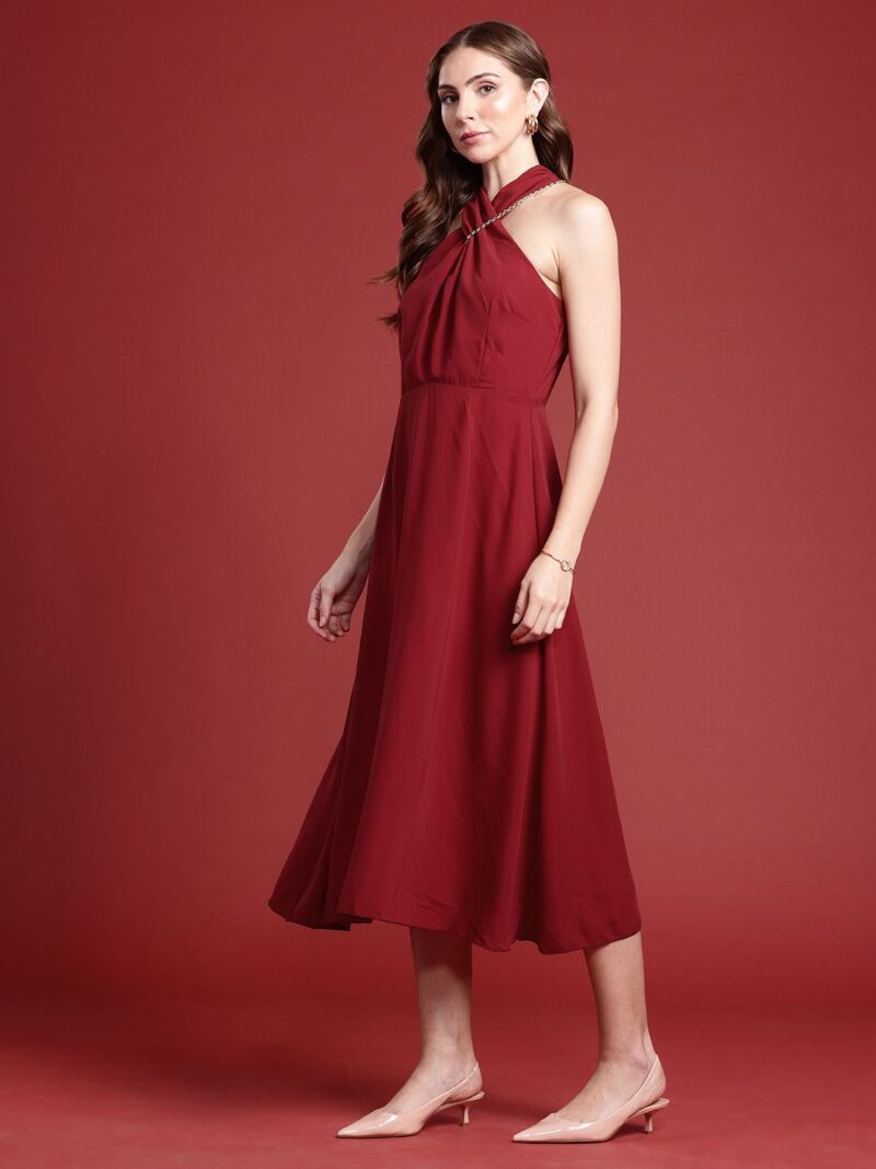 Criss-Cross Neck A-Line Midi Dress - Image 2