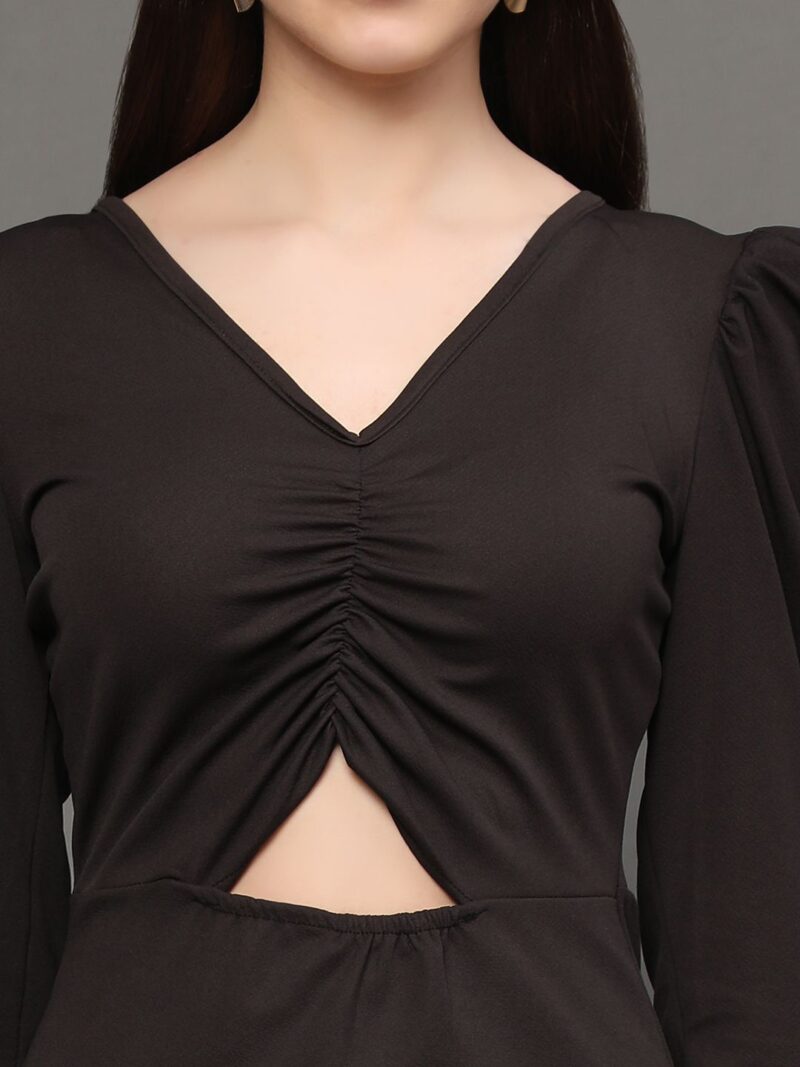 Puff Sleeve Scuba A-Line Dress - Image 2