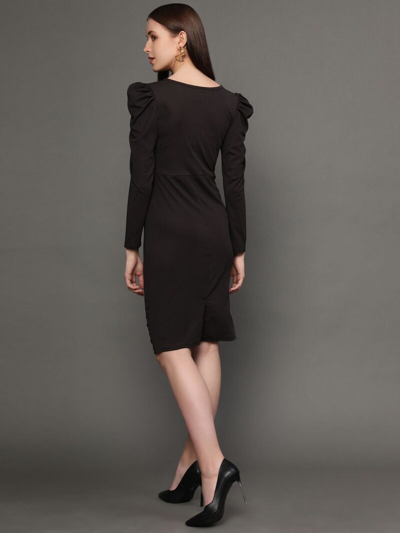 Puff Sleeve Scuba A-Line Dress - Image 3