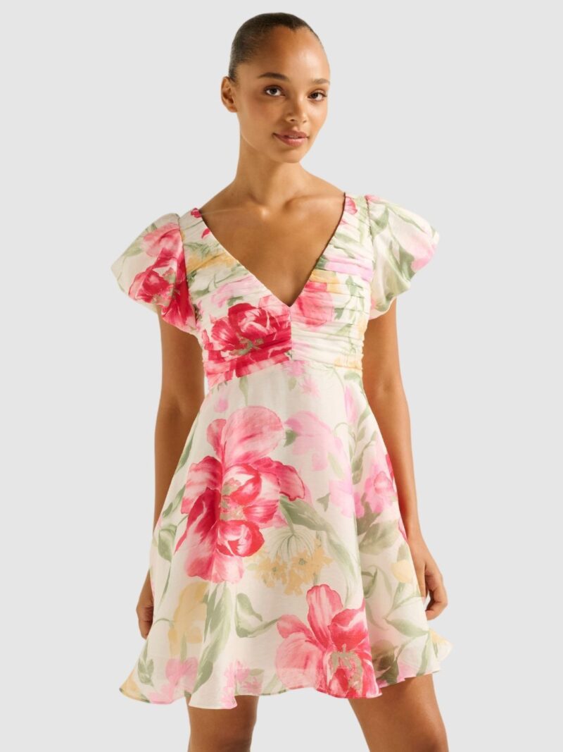 Floral Print Puff Sleeve A-Line Mini Dress - Image 2
