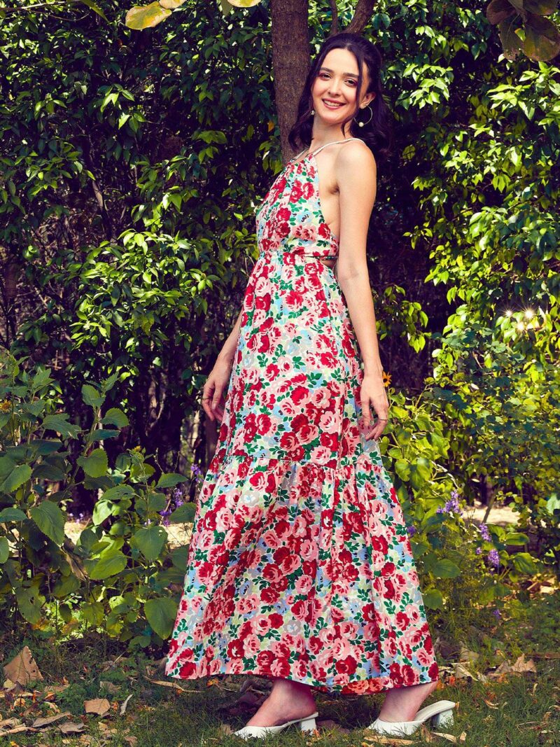 Floral Printed Tiered Maxi Fit & Flare Dress