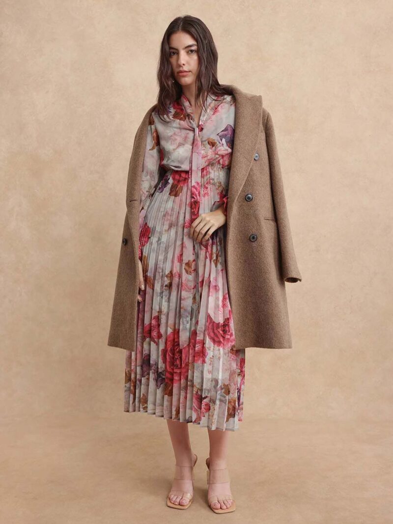 Floral Print Tie-Up Neck A-Line Maxi Dress