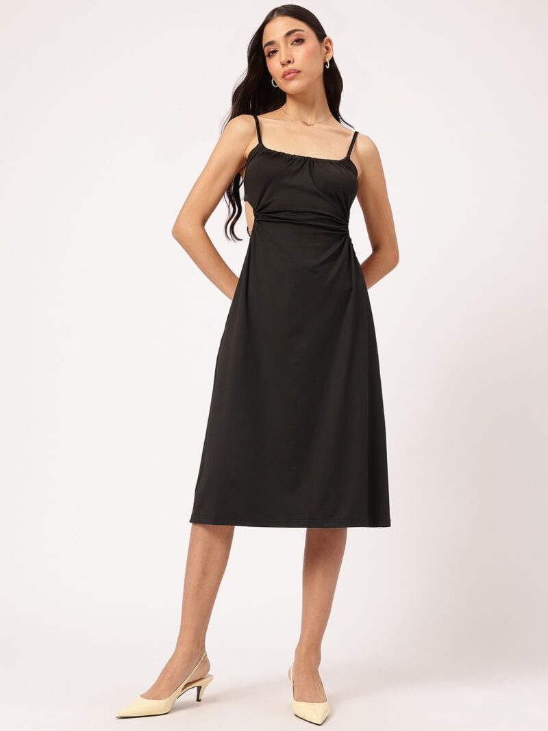 Cutie-Pie Style Tie-Up Open Back Shoulder Straps A-Line Dress