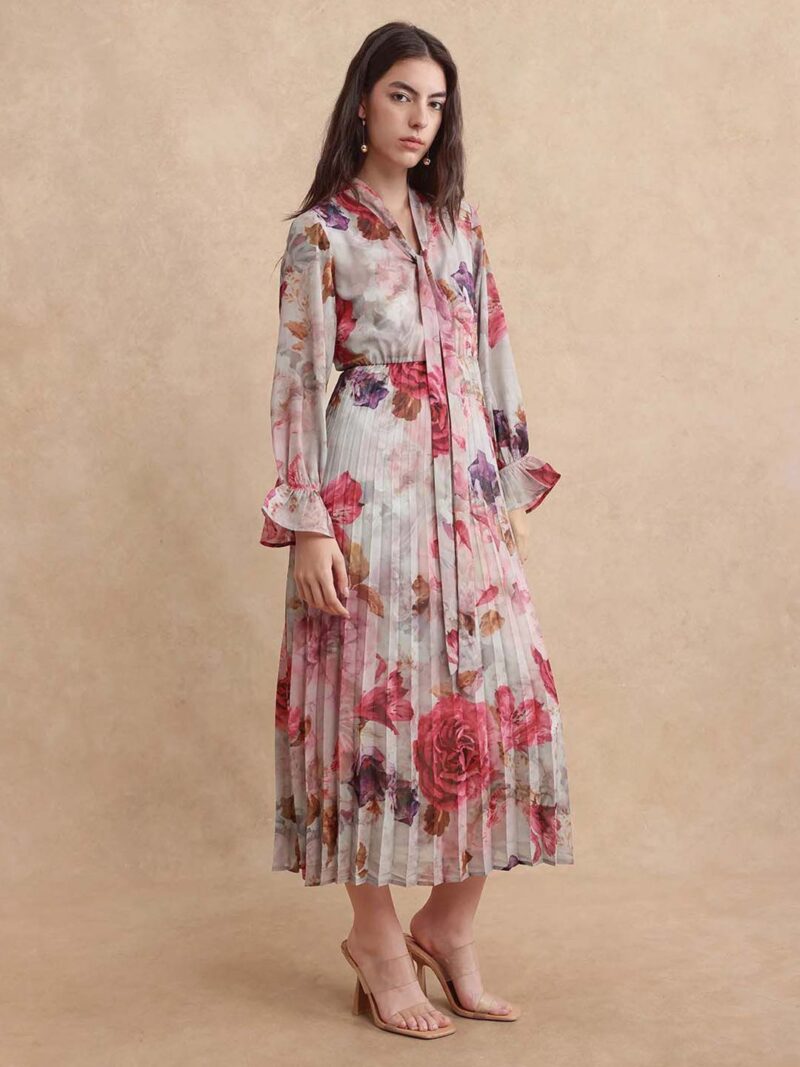 Floral Print Tie-Up Neck A-Line Maxi Dress - Image 3