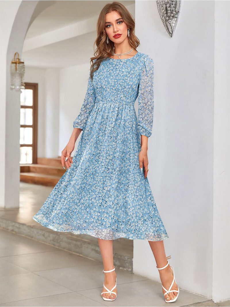Round Neck Floral Printed Fit and Flare Midi Dress - Image 2