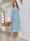 Round Neck Floral Printed Fit and Flare Midi Dress