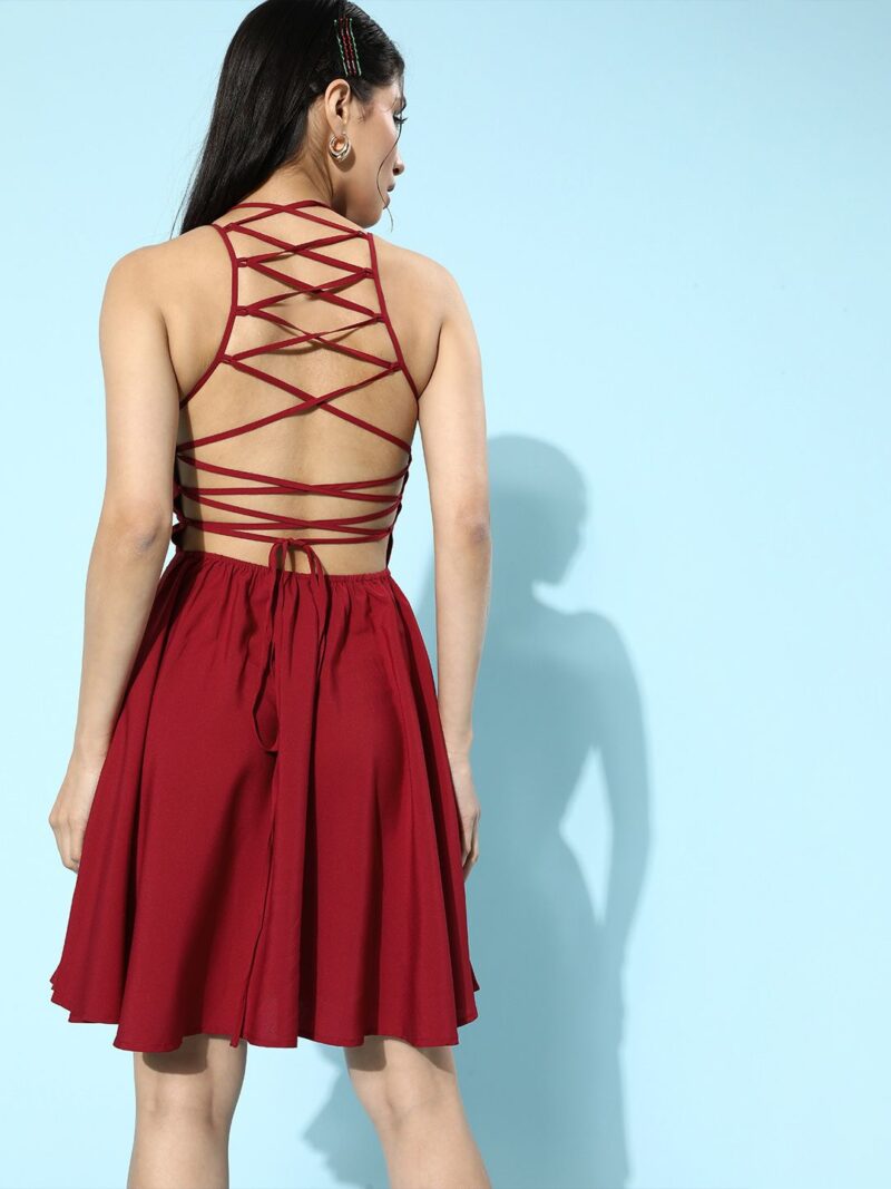 Women Gorgeous Red Solid Dress - Image 3