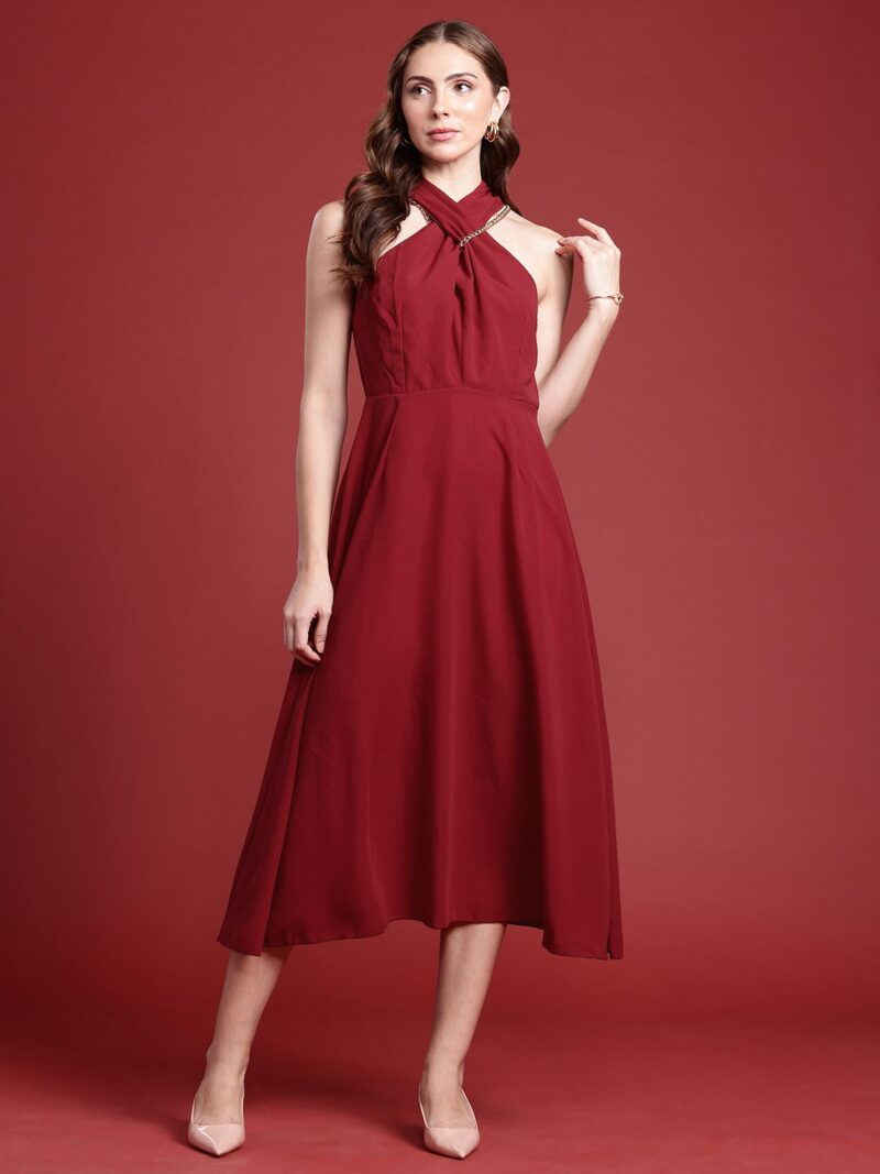 Criss-Cross Neck A-Line Midi Dress
