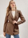 Women Notch Lapel Solid Casual Tailored Jacket