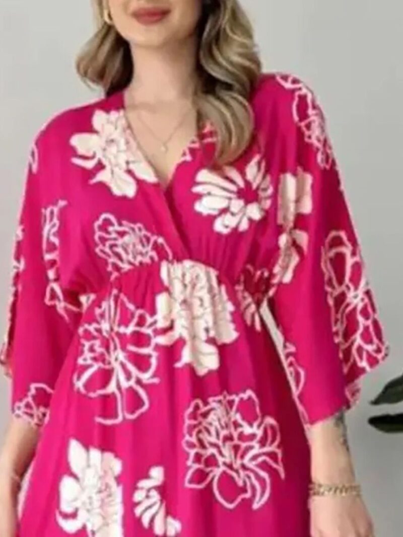 Floral Print Flared Sleeve Fit & Flare Midi Dress - Image 3