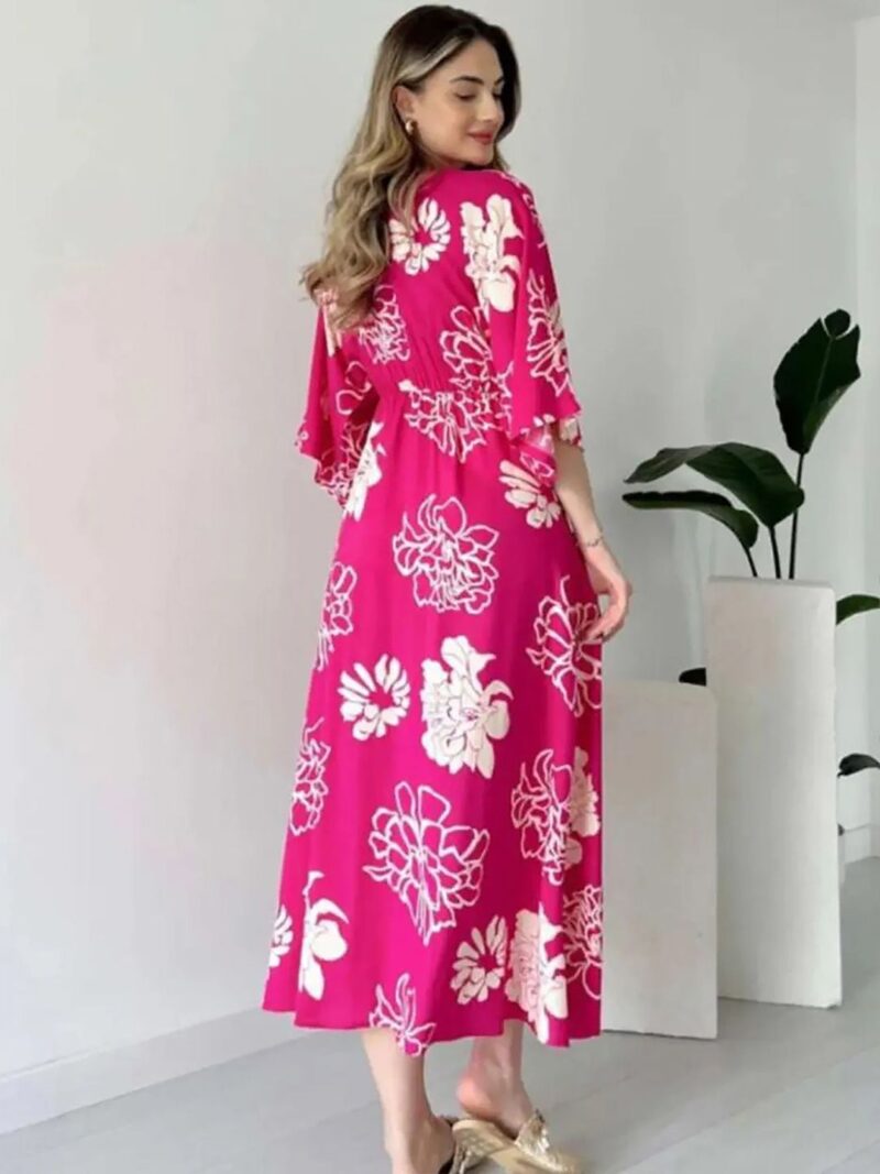 Floral Print Flared Sleeve Fit & Flare Midi Dress - Image 2