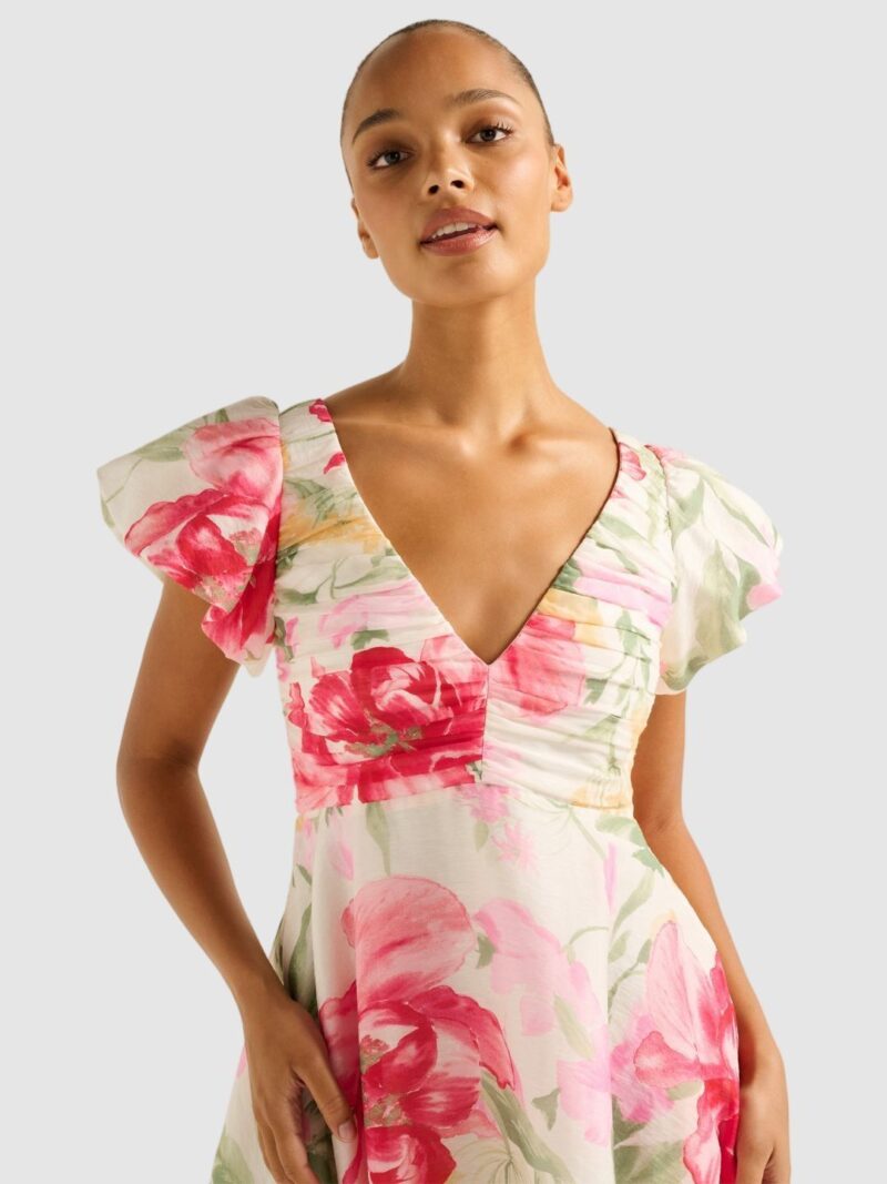 Floral Print Puff Sleeve A-Line Mini Dress