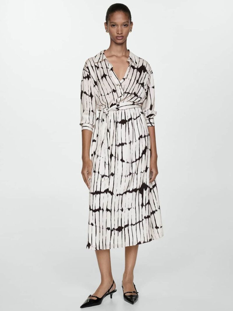 Printed Belted Shirt Midi Dress