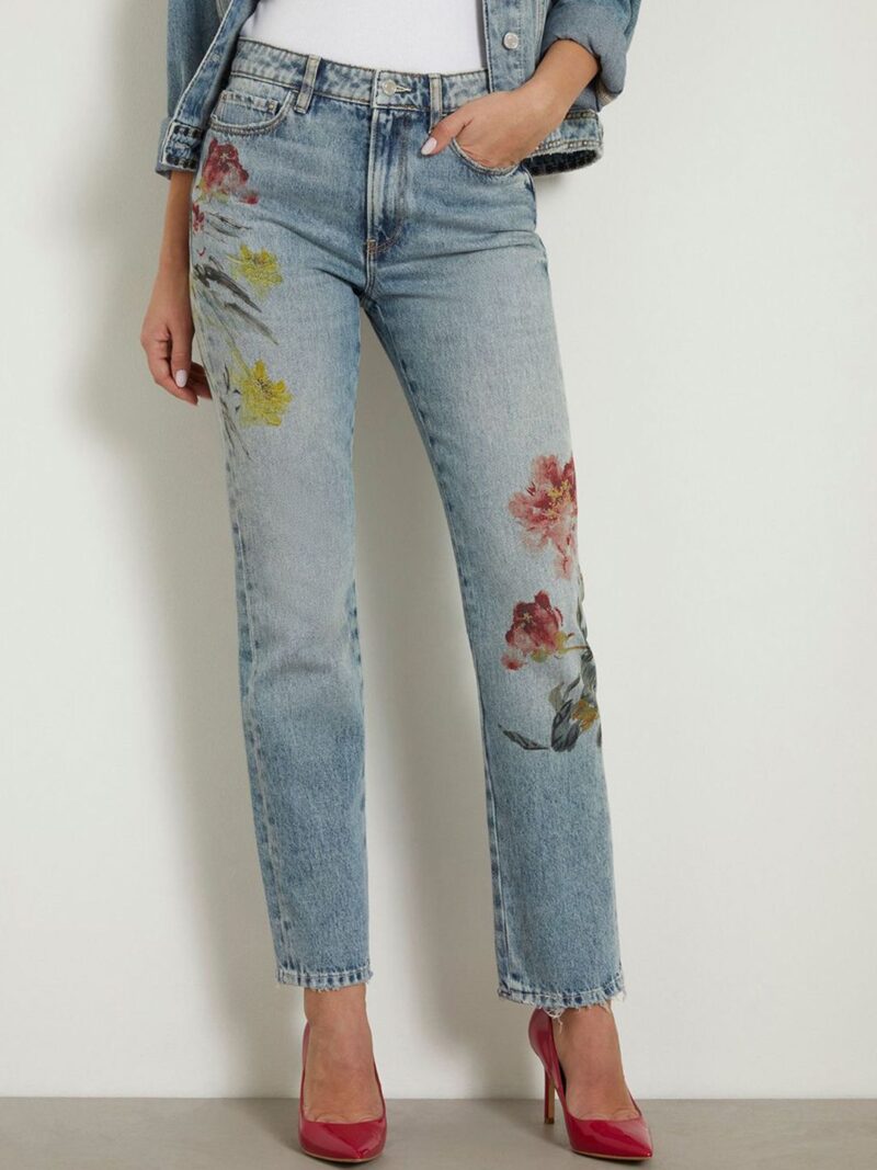 Women High-Rise Heavy Fade Clean Look Cotton Floral Printed Jeans