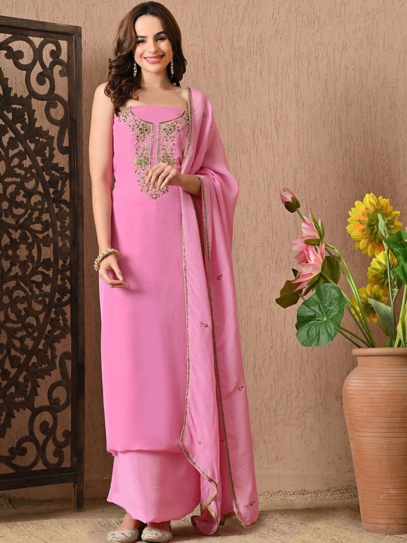 Embroidered Zardozi Organza Unstitched Dress Material - Image 2