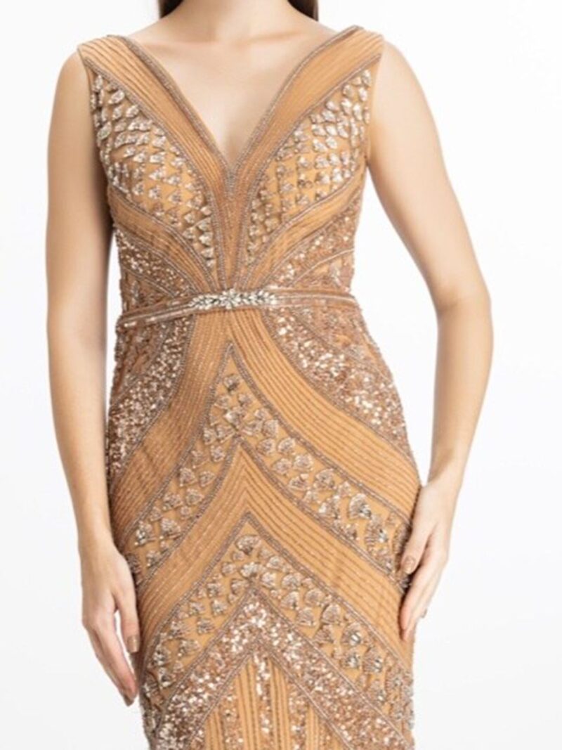 Embellished V-Neck Sleeveless Net Gown Dress