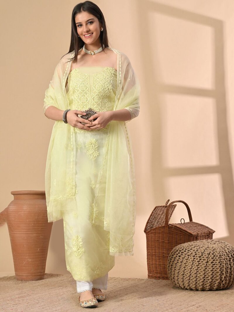 Floral Embroidered Sequinned Organza Unstitched Dress Material - Image 2
