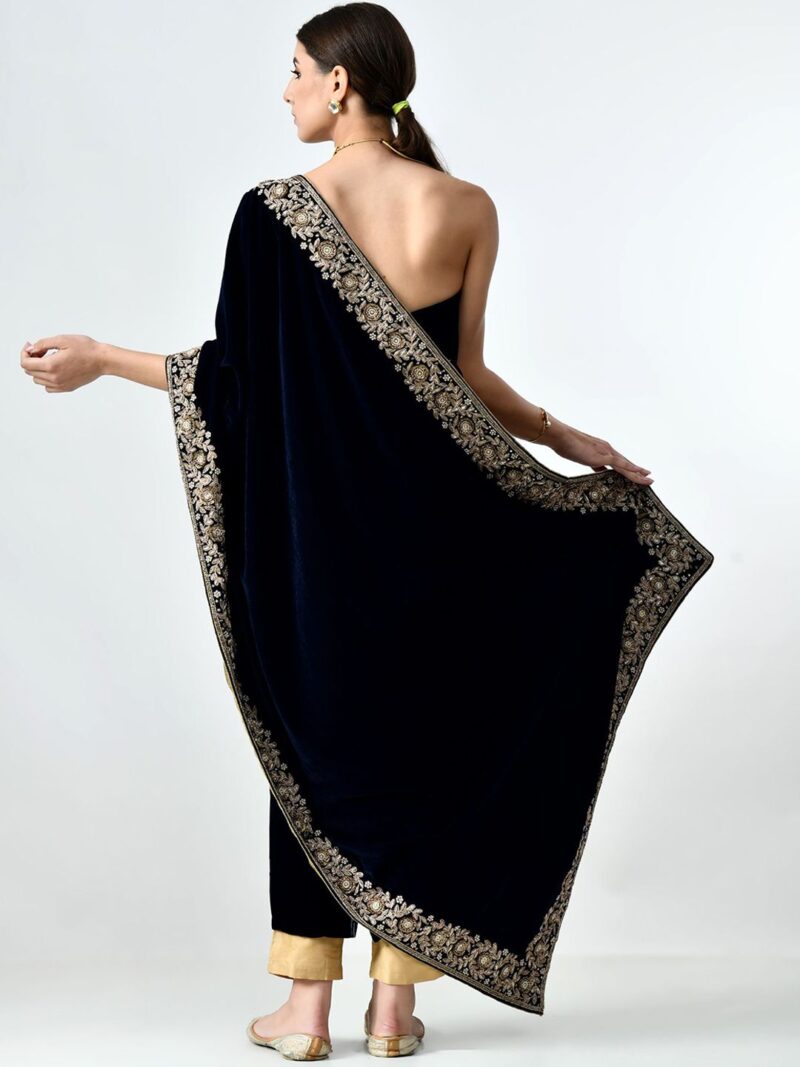 Embroidered Zardozi Velvet Unstitched Dress Material - Image 2