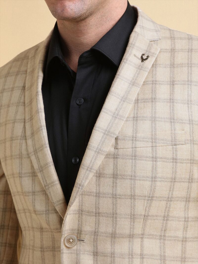 Allen Solly Slim-Fit Checked Pure Woollen Single Breasted Formal Blazer - Image 2