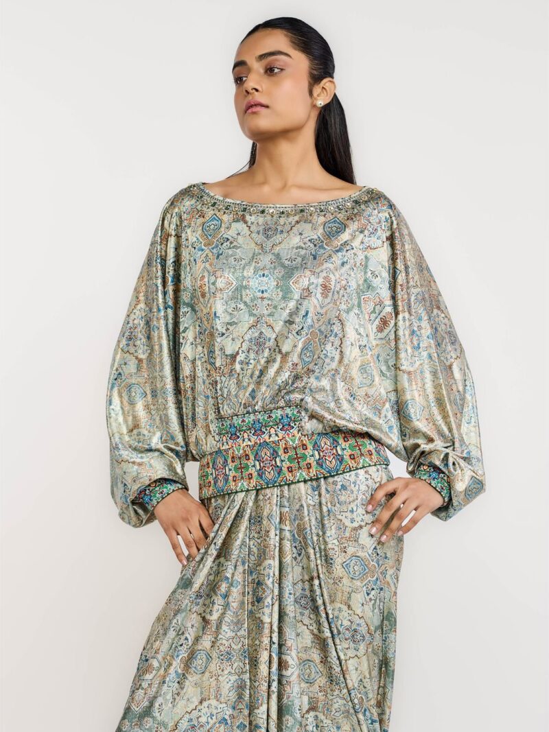 Ethnic Motifs Printed Batwing Sleeves Crepe Top - Image 2
