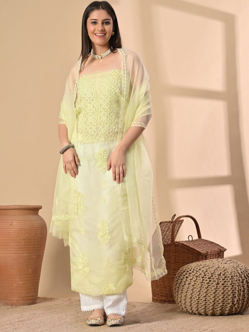 Floral Embroidered Sequinned Organza Unstitched Dress Material - Image 3