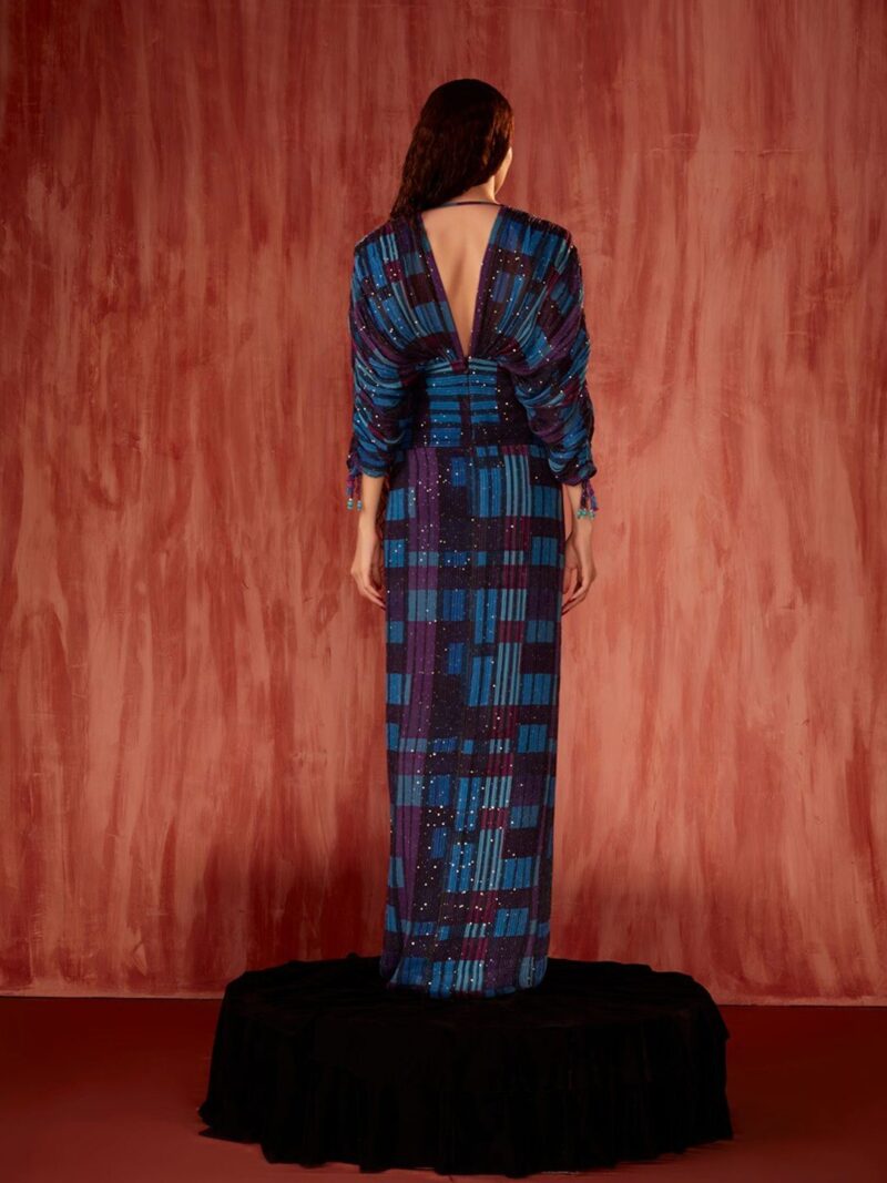 V Neck Print Flutter Sleeves Georgette Midi Dress - Image 2
