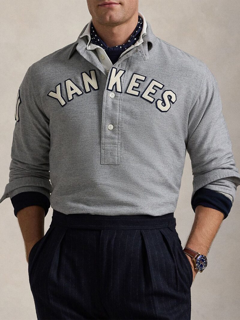 Yankees Men Self Design Typography Applique Classic Fit Cotton Shirt