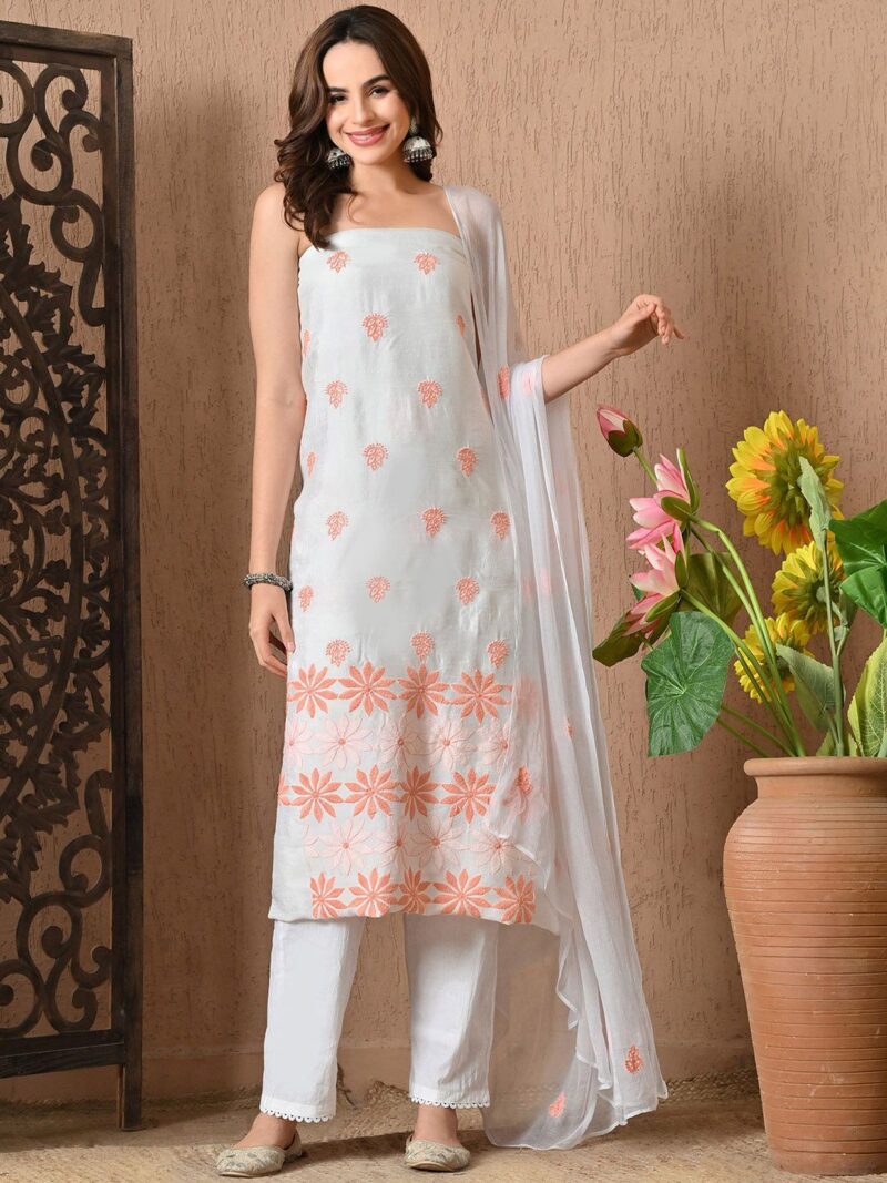 Floral Embroidered Unstitched Dress Material - Image 2