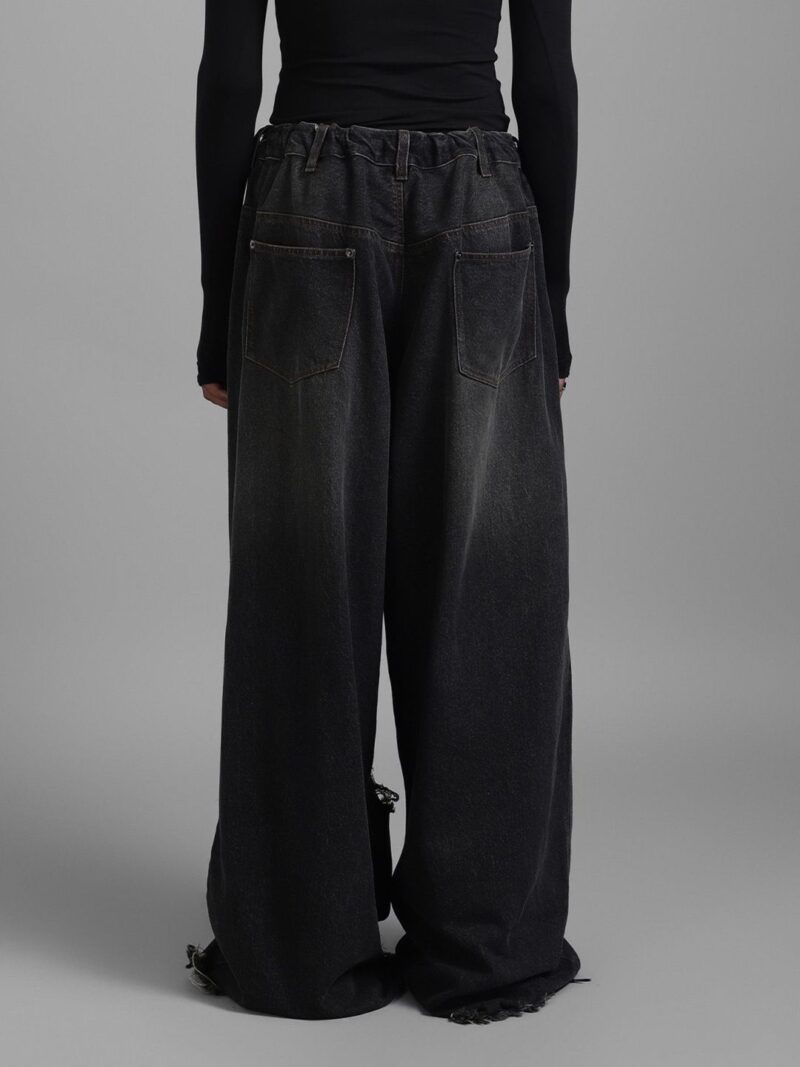 SuperUnisex Dark Wash Tinted Effect Classic Distressed Jeans - Image 2
