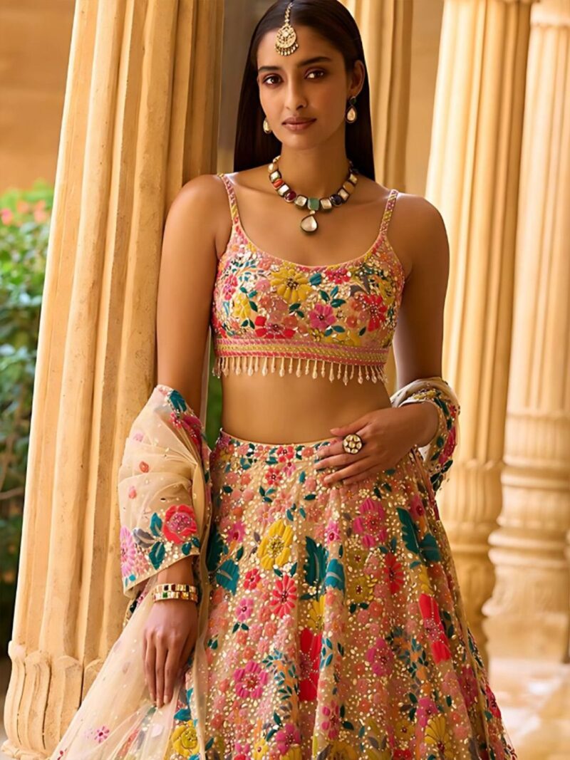 Embellished Sequinned Semi-Stitched Lehenga & Blouse With Dupatta - Image 2