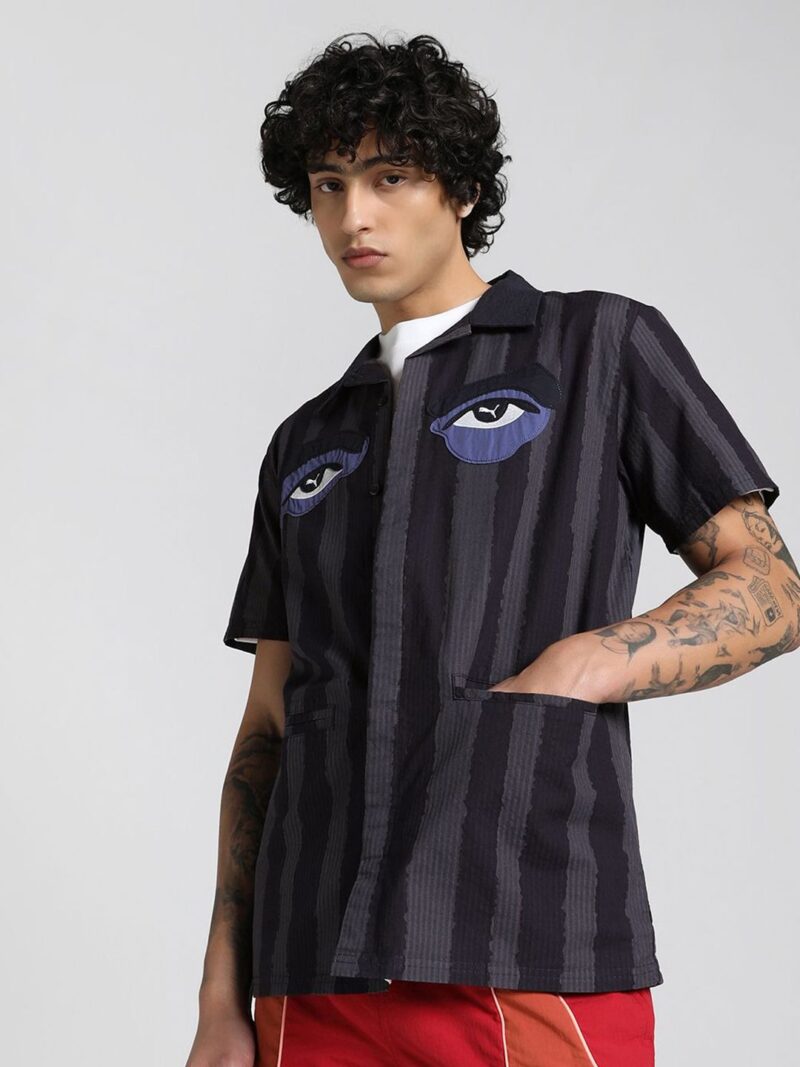 Kidsuper Men Striped Embroidered Pure Cotton Relaxed Fit Shirt