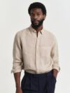 Men Button-Down Regular Garment Dyed Linen Casual Shirt