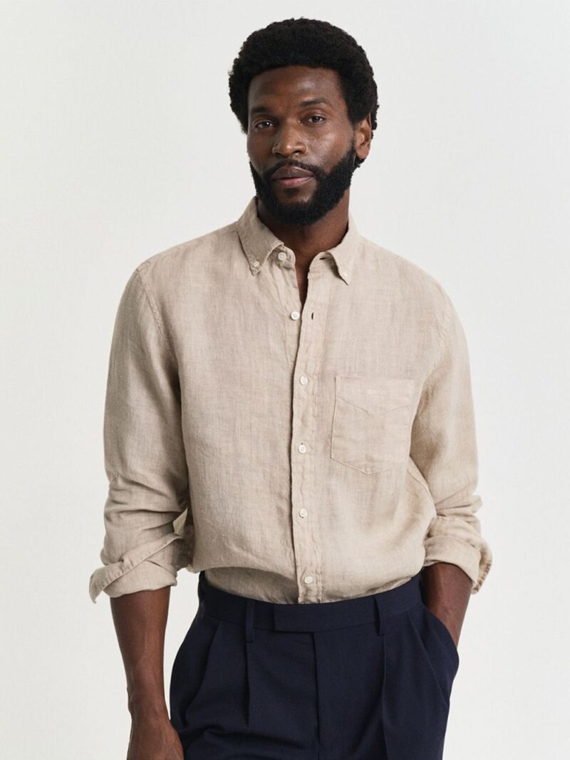 Men Button-Down Regular Garment Dyed Linen Casual Shirt