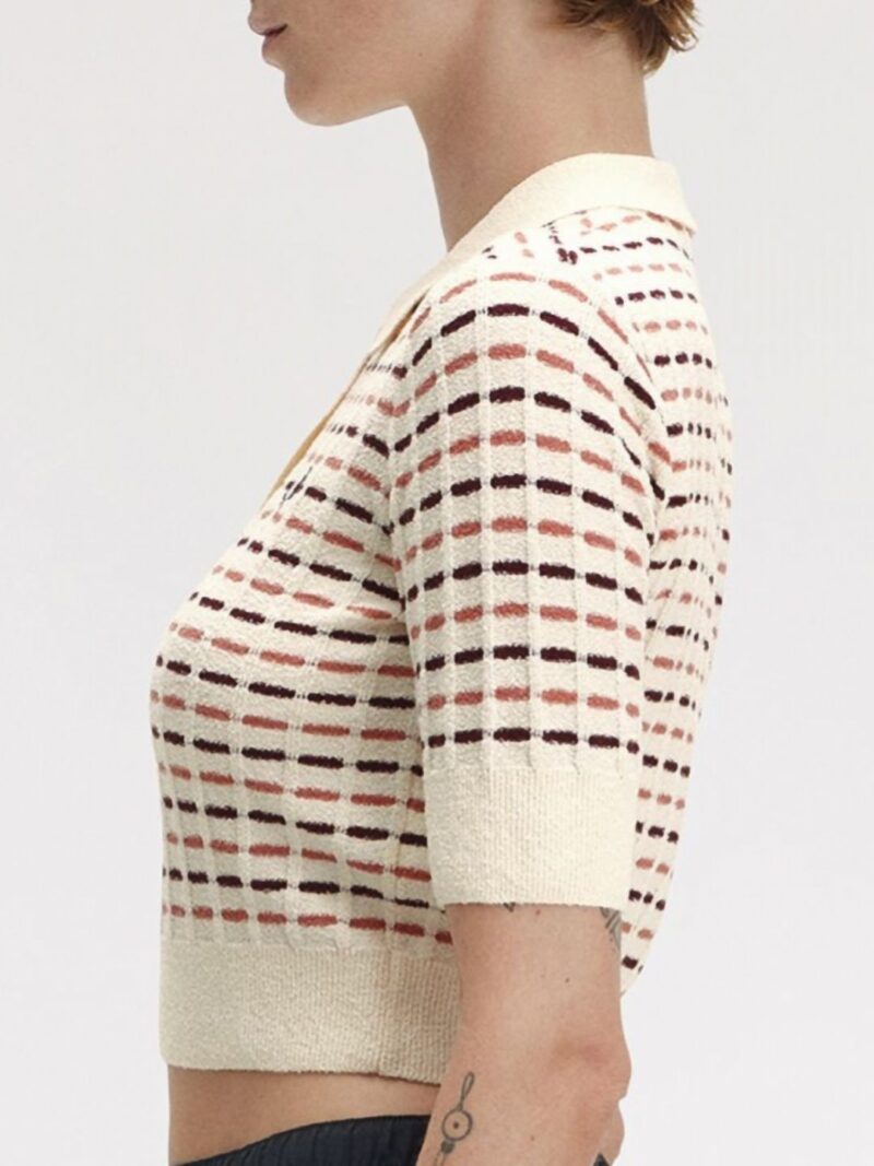 Women Printed Crochet Slim Fit Polo Collar Crop T-shirt - Image 2