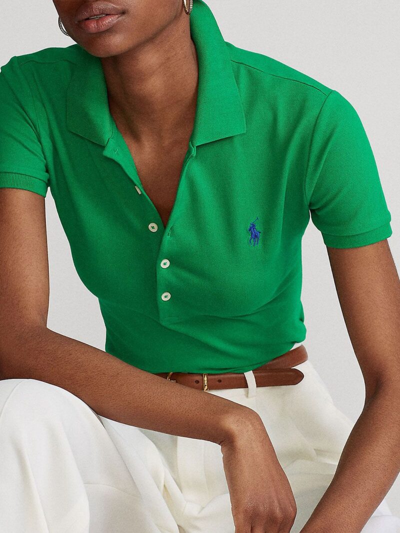 Women Solid Polo Collar Cotton Slim Fit T-shirt - Image 3