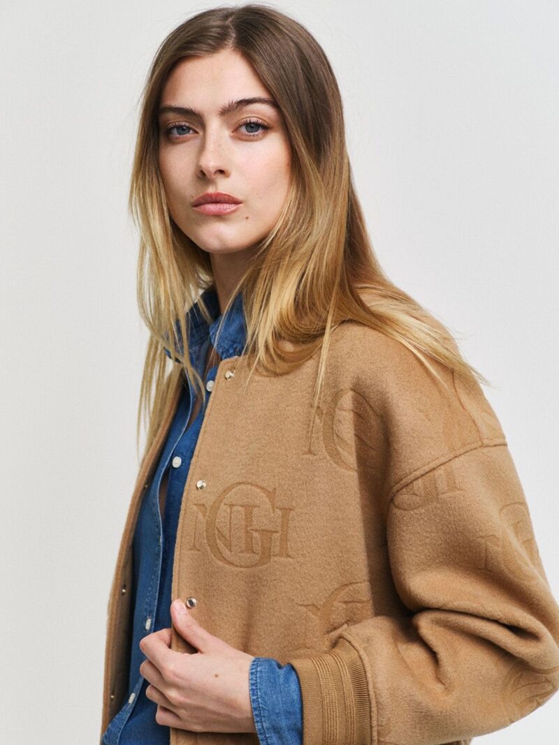 Women Floral Woollen Crop Bomber Jacket - Image 3