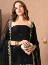 Abstract Embroidered Silk Crepe Unstitched Dress Material