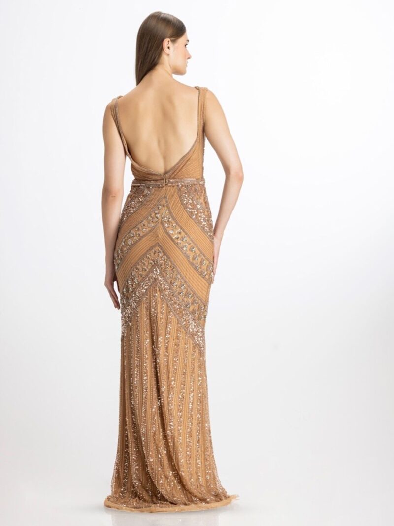 Embellished V-Neck Sleeveless Net Gown Dress - Image 3