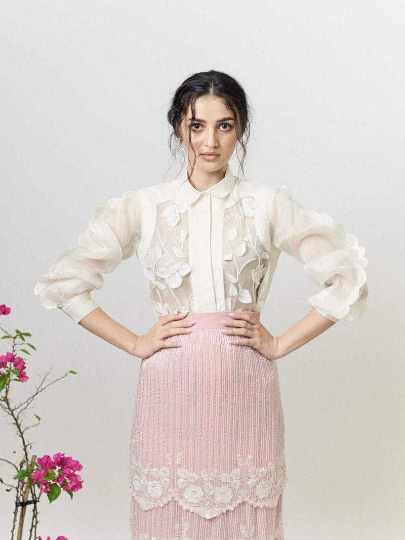 Women Original Floral Semi Sheer Formal Shirt