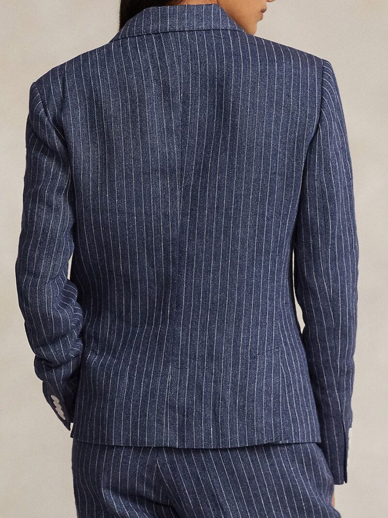 Striped Pure Linen Slim Fit Double Breasted Casual Blazer - Image 3