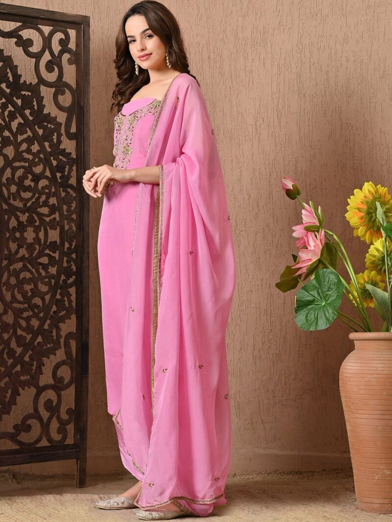 Embroidered Zardozi Organza Unstitched Dress Material - Image 3