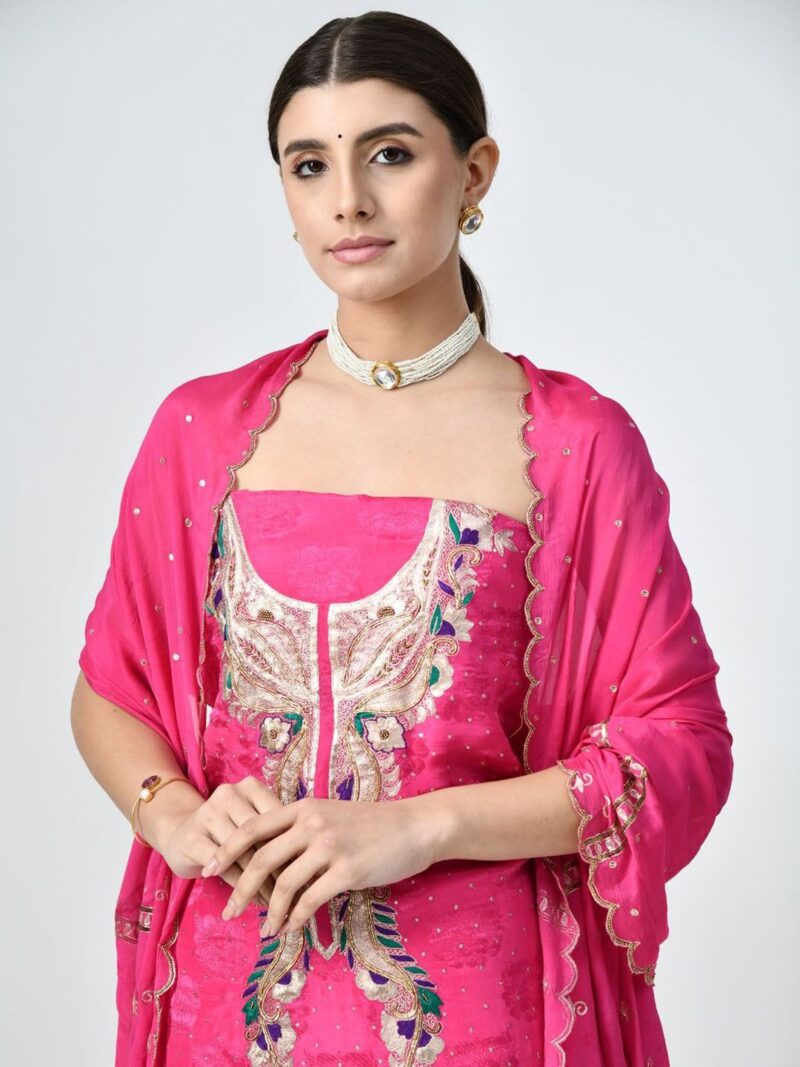 Floral Embroidered Zardozi Unstitched Dress Material