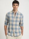 Men Windowpane Checked Slim Fit Cotton Linen Shirt