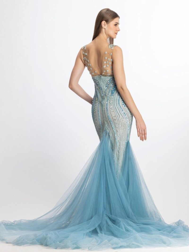 Embellished V-Neck Sleeveless Net Gown Dress - Image 2