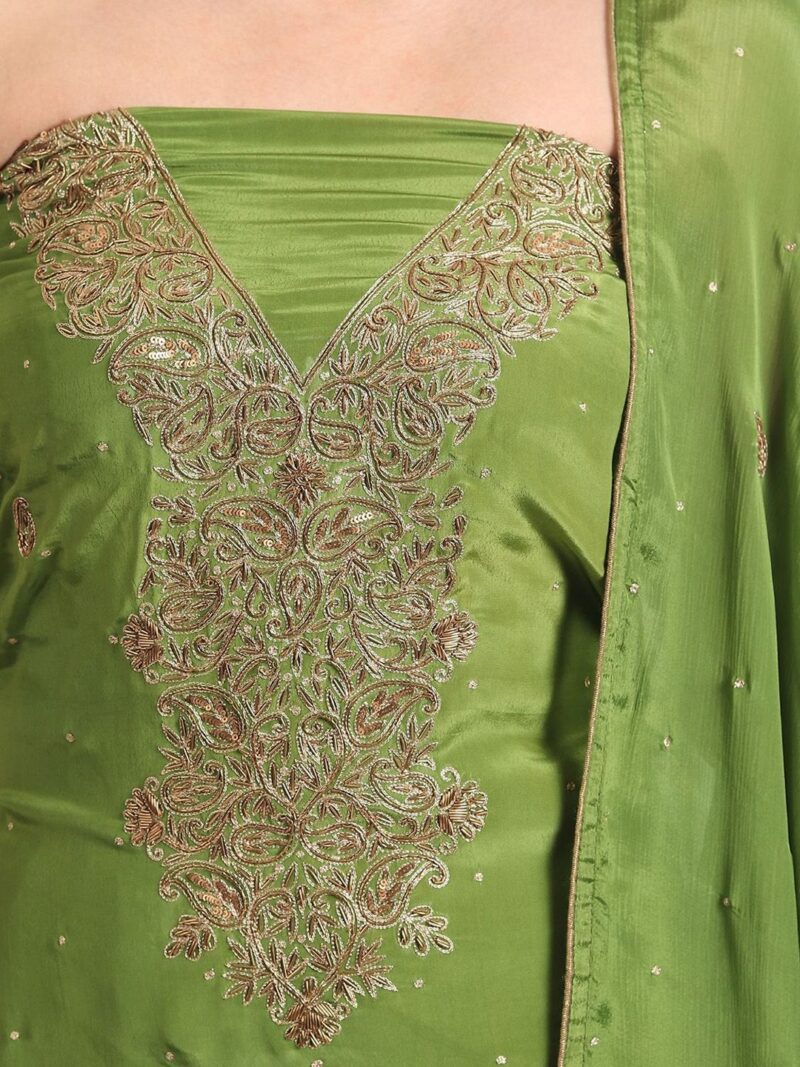 Paisley Embroidered Zardozi Unstitched Dress Material - Image 3