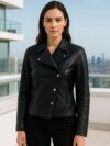 Devoted Women Lapel Collar Solid Leather Jacket