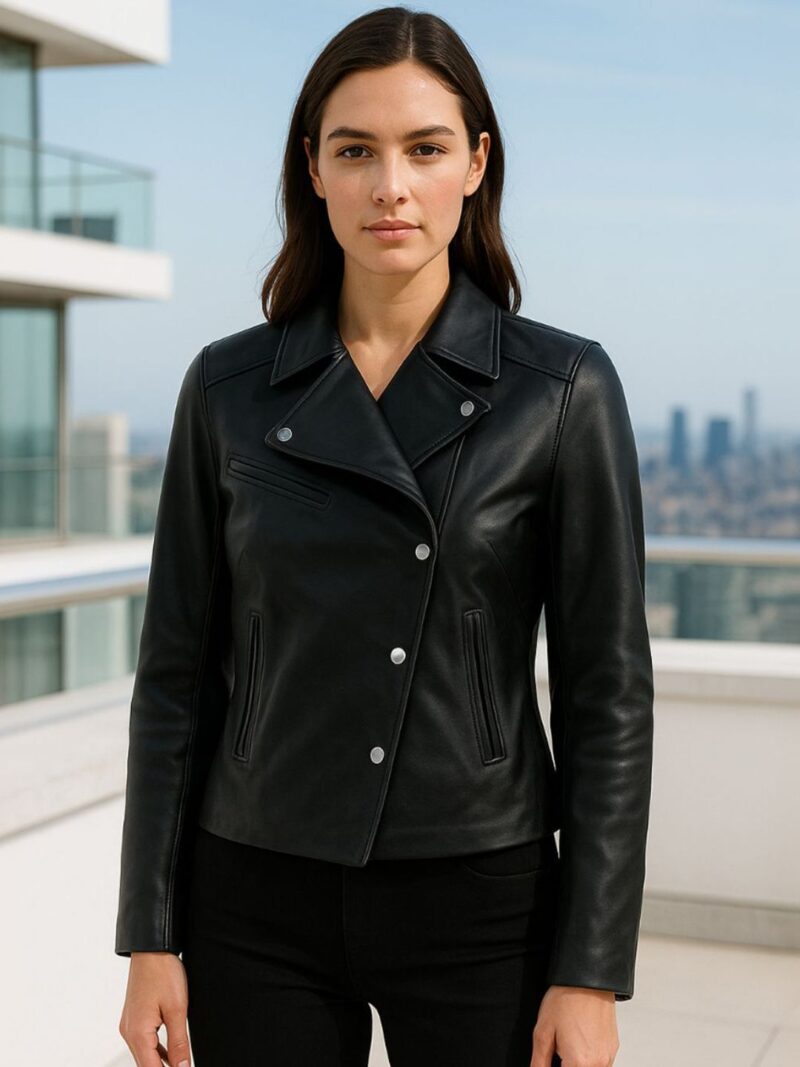 Devoted Women Lapel Collar Solid Leather Jacket